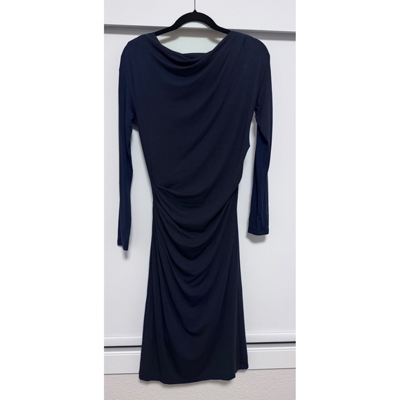 M.M. LaFleur Dresses & Skirts - M.M. LaFleur Navy Blu Long Sleeve Draped Cowl Neck Ruched Midi Dress Modern Chic